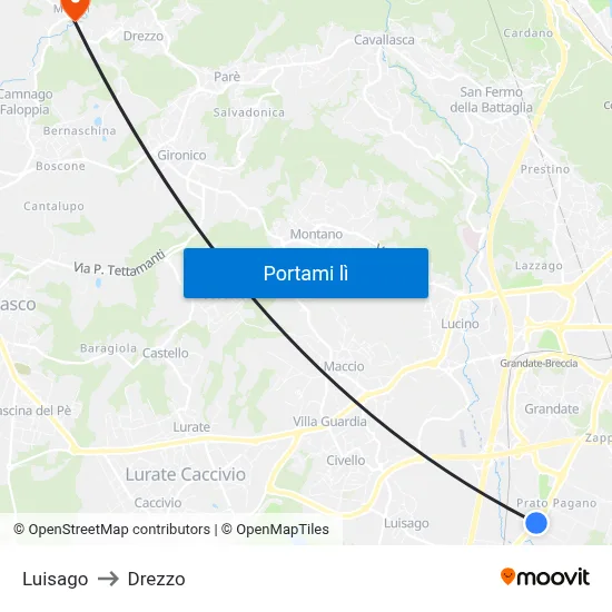 Luisago to Drezzo map