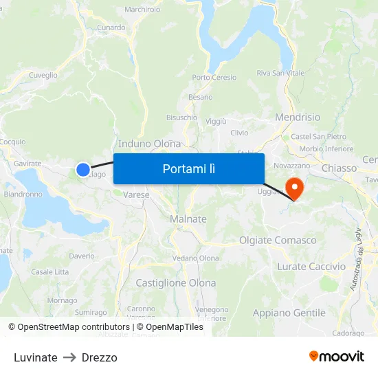 Luvinate to Drezzo map