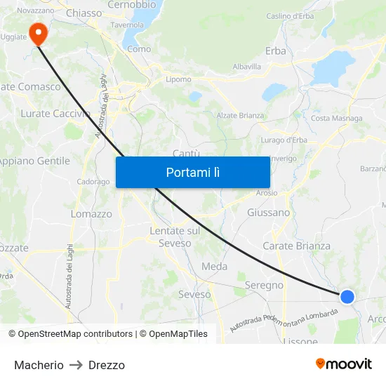 Macherio to Drezzo map