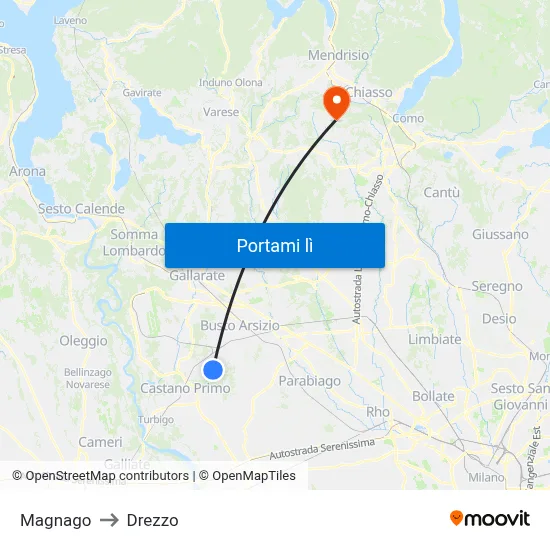Magnago to Drezzo map