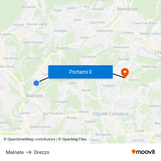 Malnate to Drezzo map
