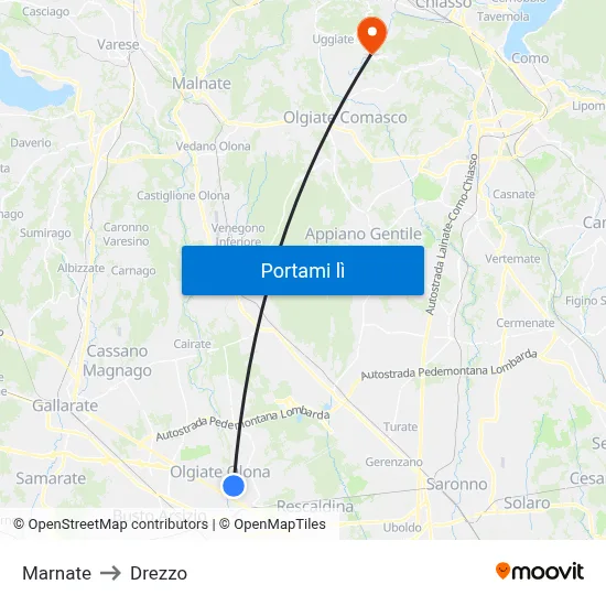 Marnate to Drezzo map