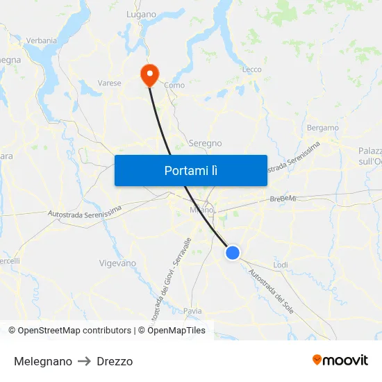 Melegnano to Drezzo map