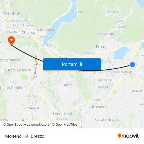 Molteno to Drezzo map