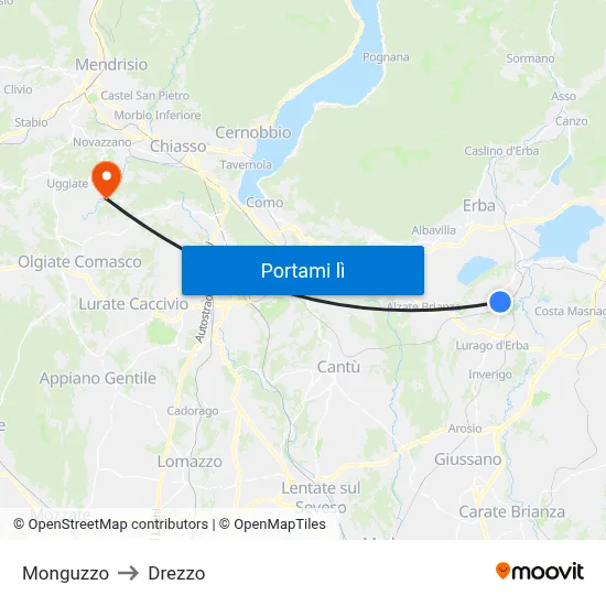 Monguzzo to Drezzo map