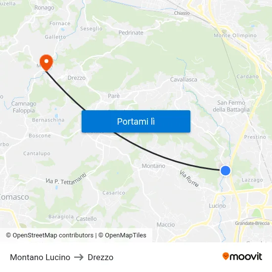 Montano Lucino to Drezzo map