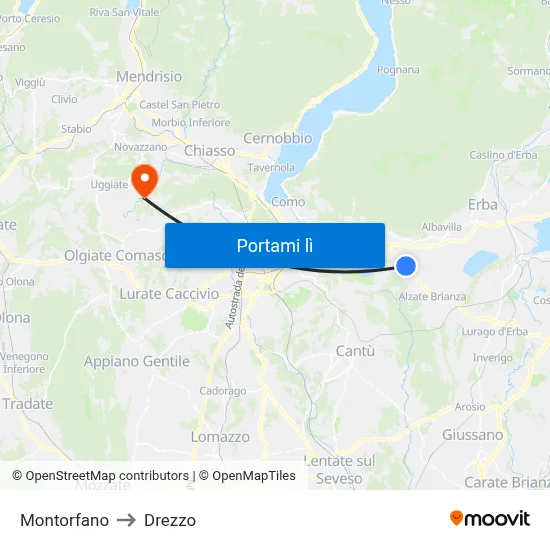 Montorfano to Drezzo map