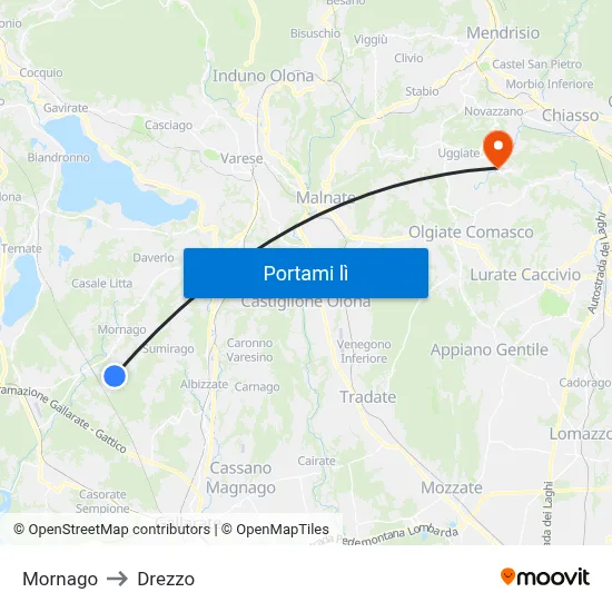 Mornago to Drezzo map