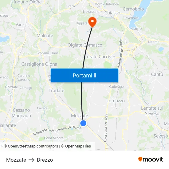 Mozzate to Drezzo map