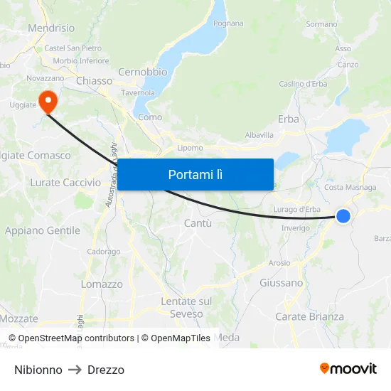 Nibionno to Drezzo map