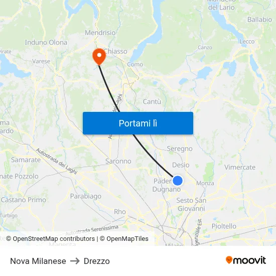 Nova Milanese to Drezzo map