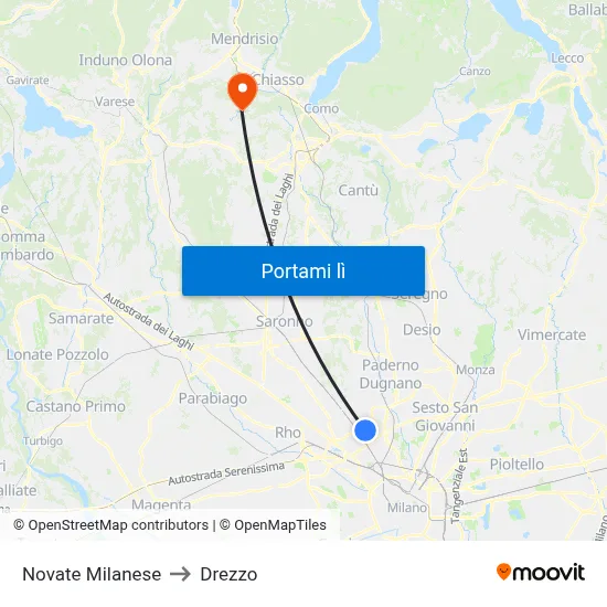 Novate Milanese to Drezzo map