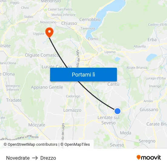 Novedrate to Drezzo map