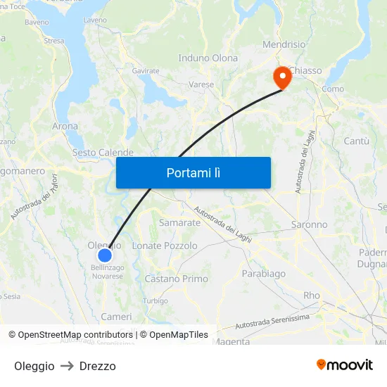 Oleggio to Drezzo map