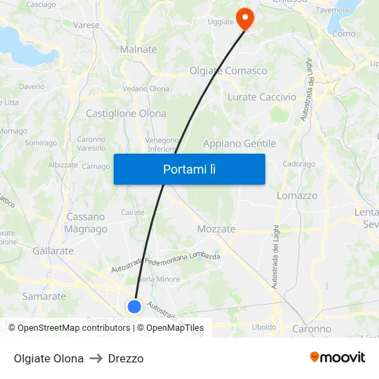 Olgiate Olona to Drezzo map