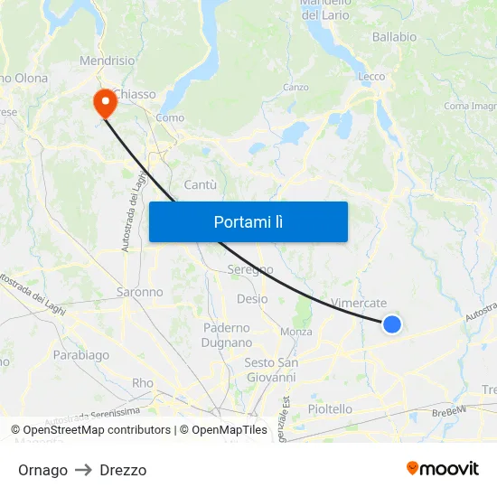 Ornago to Drezzo map