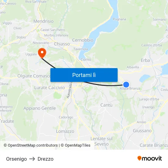 Orsenigo to Drezzo map