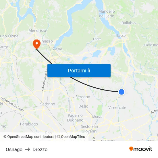 Osnago to Drezzo map
