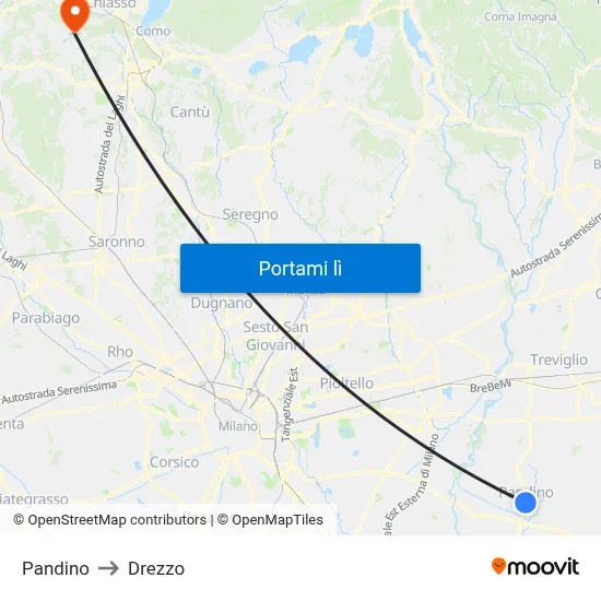 Pandino to Drezzo map