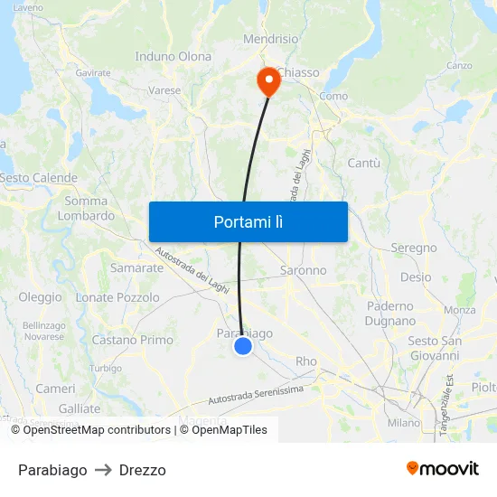 Parabiago to Drezzo map
