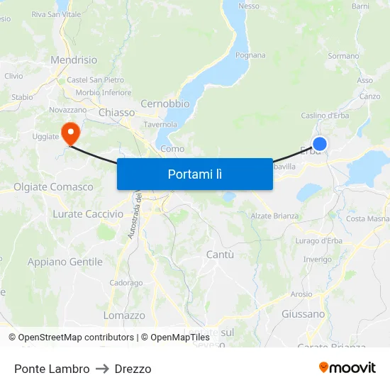 Ponte Lambro to Drezzo map