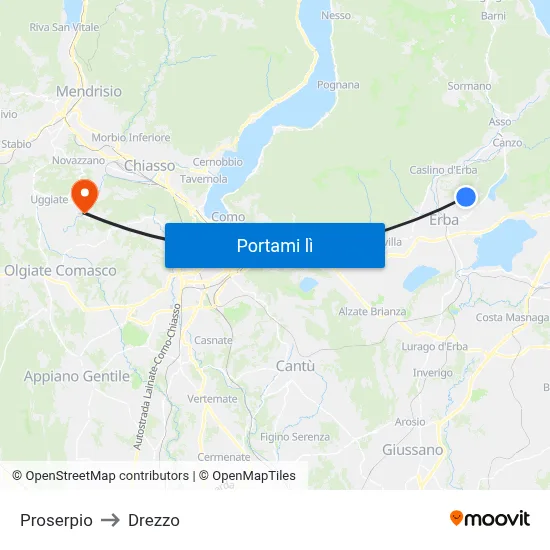 Proserpio to Drezzo map