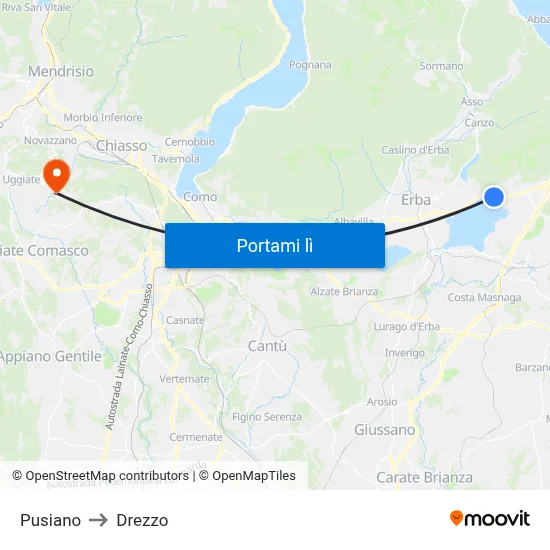 Pusiano to Drezzo map