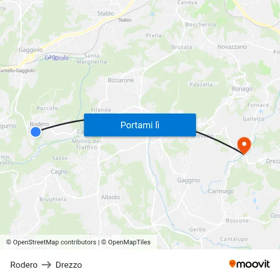Rodero to Drezzo map