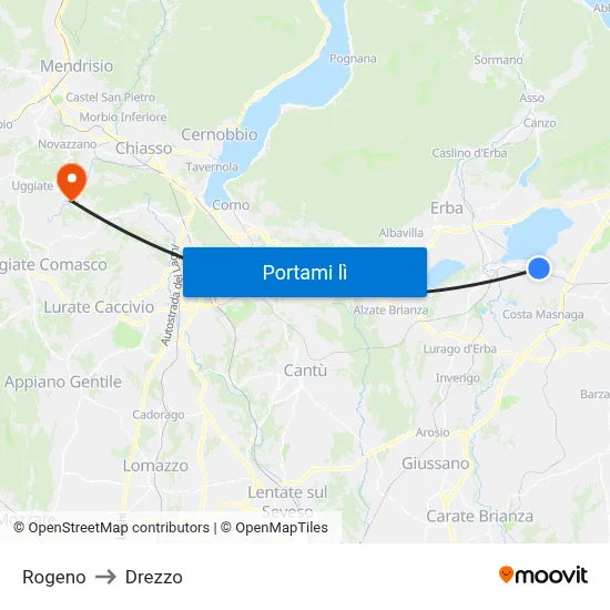 Rogeno to Drezzo map