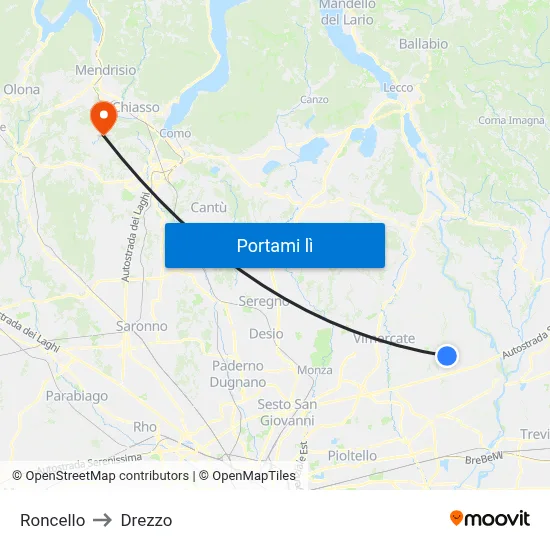 Roncello to Drezzo map