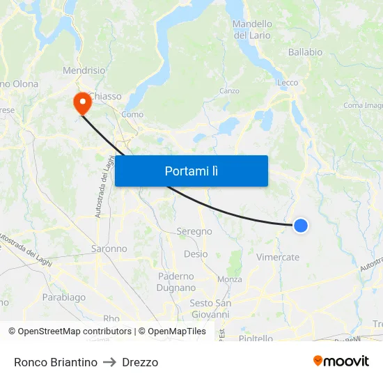 Ronco Briantino to Drezzo map