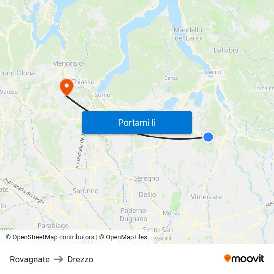 Rovagnate to Drezzo map