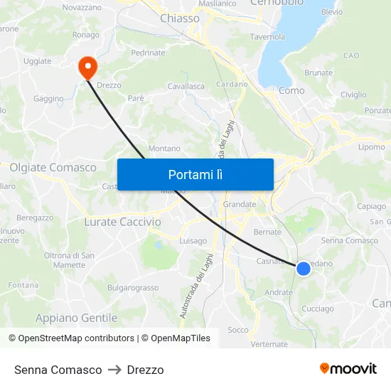 Senna Comasco to Drezzo map