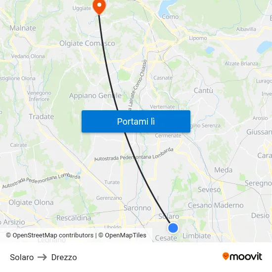 Solaro to Drezzo map