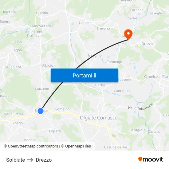 Solbiate to Drezzo map