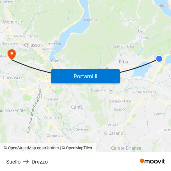Suello to Drezzo map