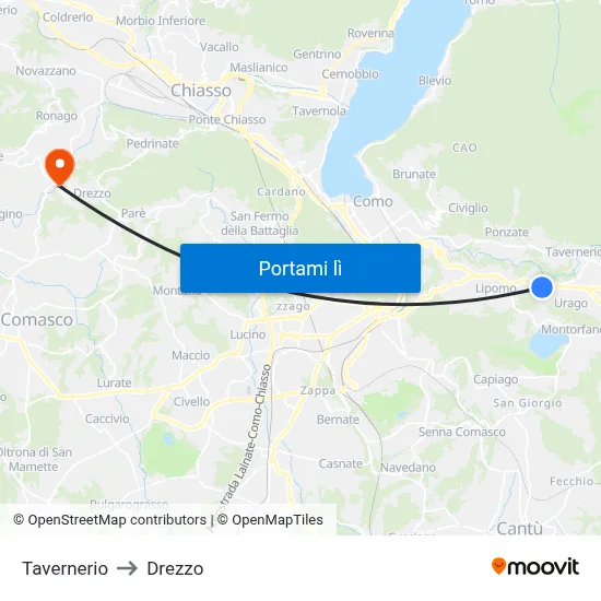 Tavernerio to Drezzo map