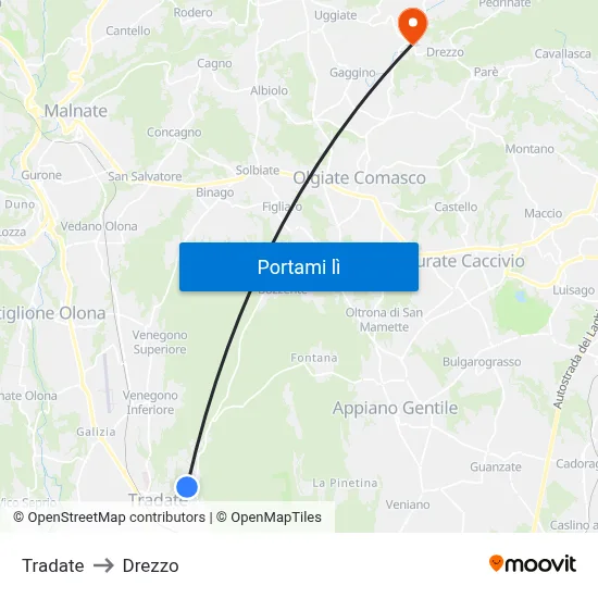 Tradate to Drezzo map