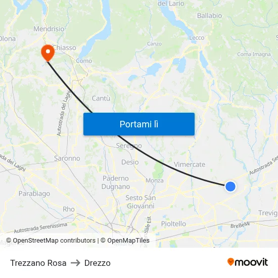 Trezzano Rosa to Drezzo map