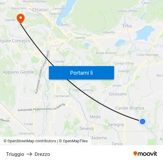 Triuggio to Drezzo map