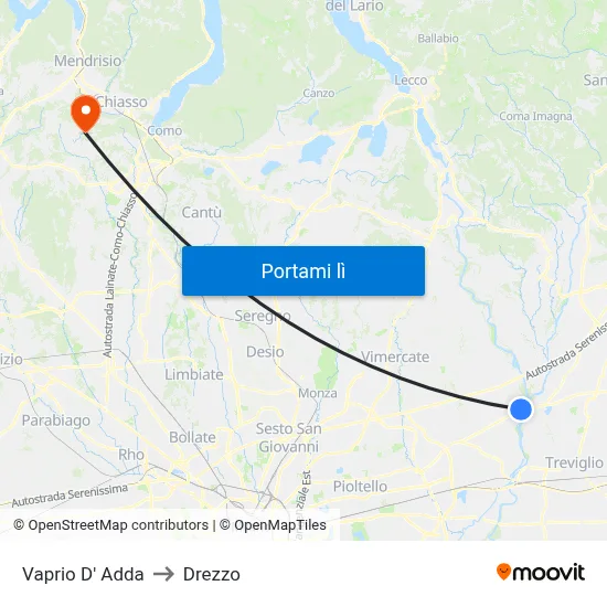 Vaprio D' Adda to Drezzo map
