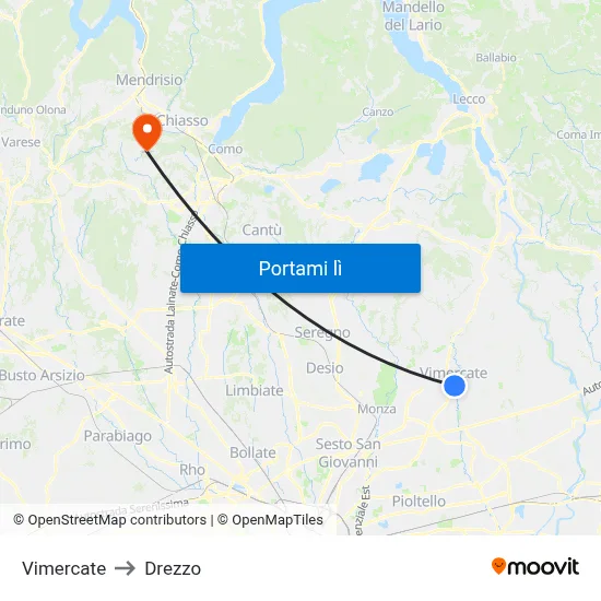Vimercate to Drezzo map