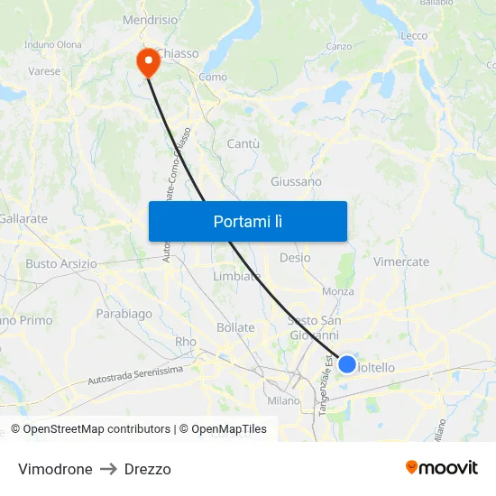 Vimodrone to Drezzo map
