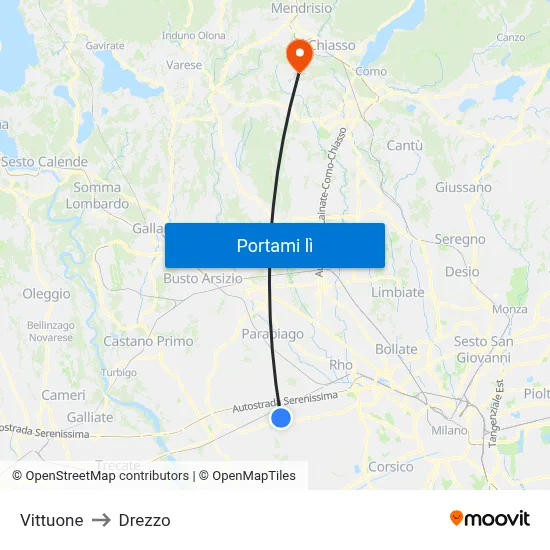Vittuone to Drezzo map
