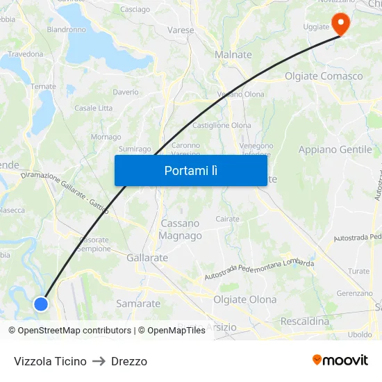 Vizzola Ticino to Drezzo map