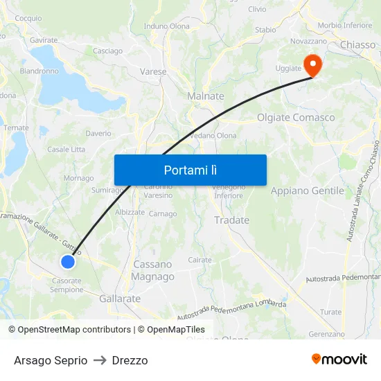 Arsago Seprio to Drezzo map