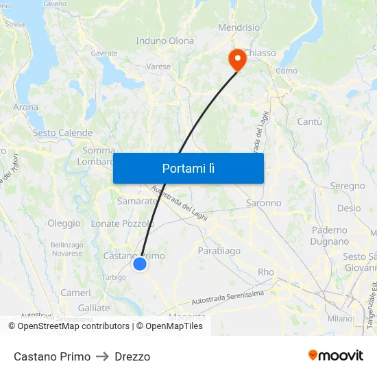 Castano Primo to Drezzo map