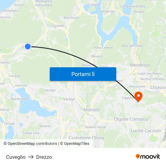 Cuveglio to Drezzo map