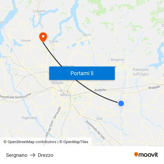 Sergnano to Drezzo map