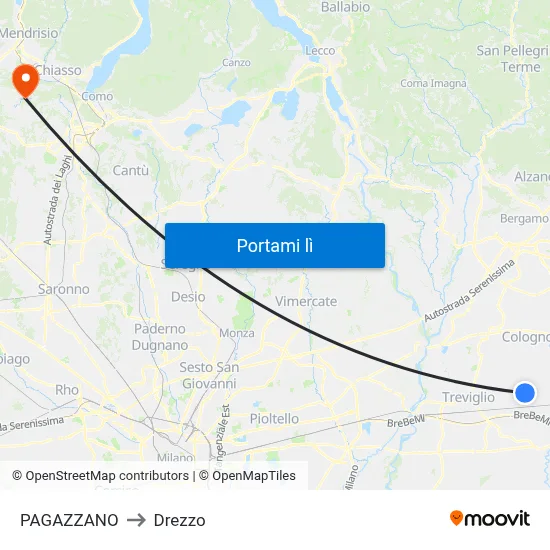 PAGAZZANO to Drezzo map